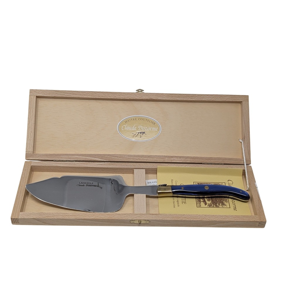 Claude Dozorme Laguiole Cake Server Blue Handle France Stainless Steel Boxed‎
